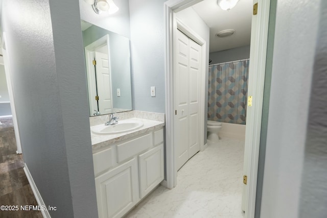 full bathroom with shower / bath combo, toilet, vanity, and visible vents
