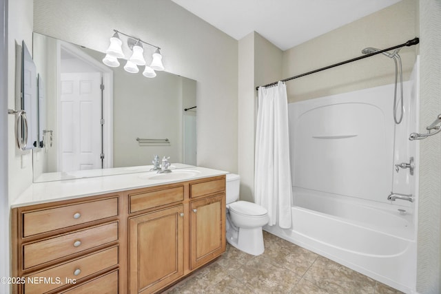 9831 Del Webb Pkwy Unit 1302, Jacksonville, FL 32256 - bathroom featuring toilet, shower / bath combination with curtain, vanity, and tile patterned floors