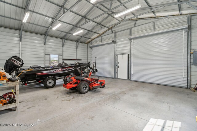garage with metal wall