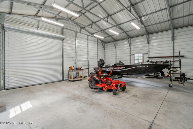 garage with metal wall