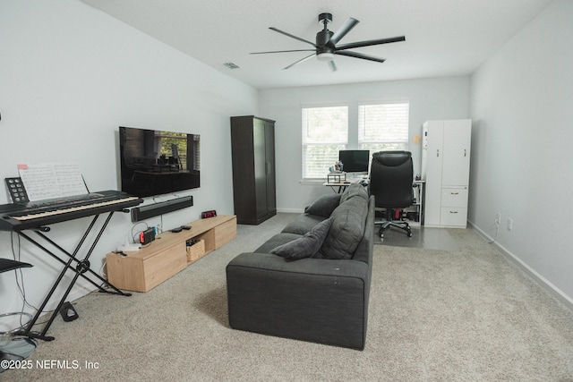 1209 Hammock Dunes Dr, Jacksonville, FL 32221 - carpeted living room featuring baseboards, visible vents, and ceiling fan