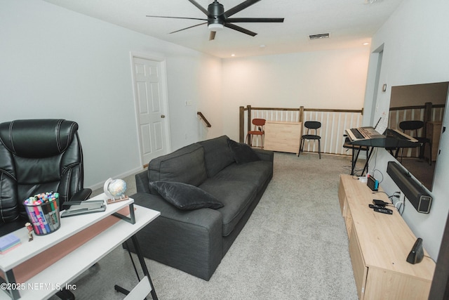 1209 Hammock Dunes Dr, Jacksonville, FL 32221 - living area featuring carpet, ceiling fan, and visible vents