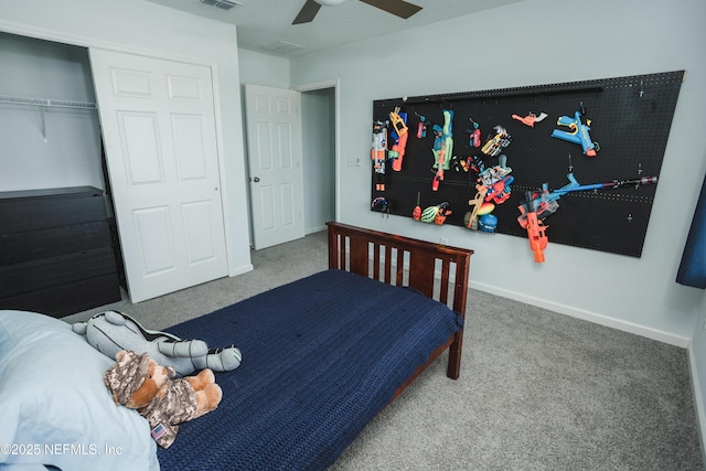 1209 Hammock Dunes Dr, Jacksonville, FL 32221 - bedroom with carpet, visible vents, a ceiling fan, and baseboards