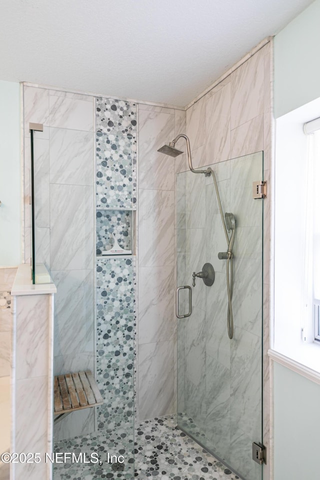 bathroom with a shower stall