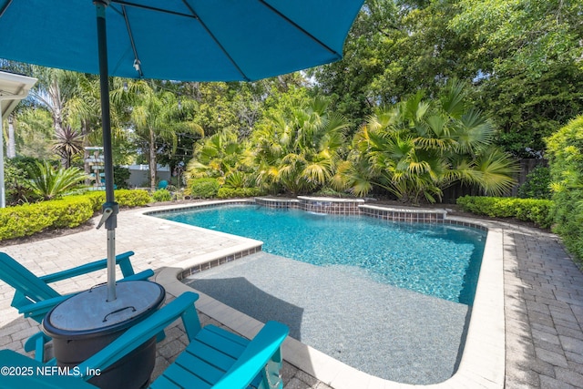 outdoor pool featuring a patio area