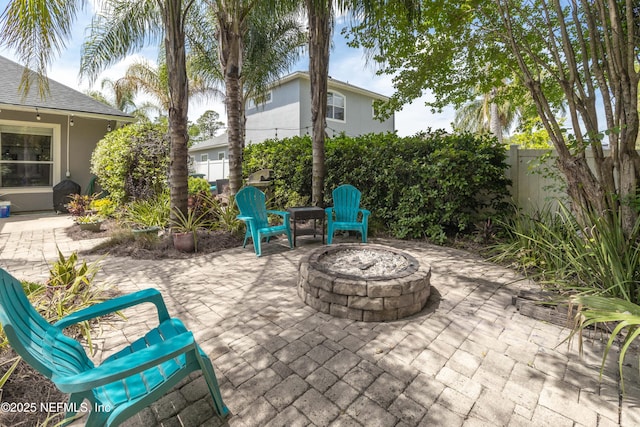 view of patio / terrace with a fire pit and a fenced backyard