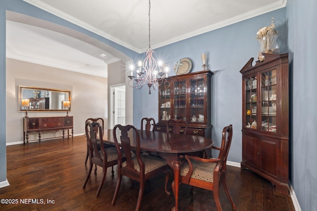 322 Cooper Bay Ct, Saint Augustine, FL 32092 - dining area with an inviting chandelier, ornamental molding, baseboards, and hardwood / wood-style flooring