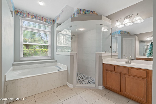 322 Cooper Bay Ct, Saint Augustine, FL 32092 - full bath featuring a bath, a tile shower, tile patterned flooring, and vanity
