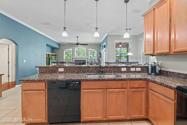 322 Cooper Bay Ct, Saint Augustine, FL 32092 - kitchen featuring crown molding, a ceiling fan, a sink, and black dishwasher