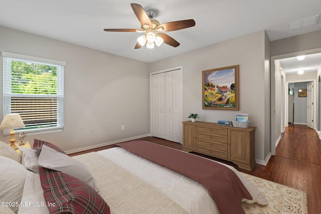 322 Cooper Bay Ct, Saint Augustine, FL 32092 - bedroom with ceiling fan, baseboards, wood finished floors, visible vents, and a closet
