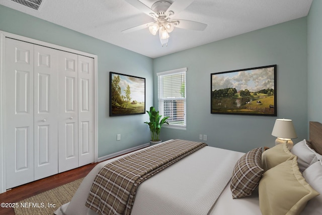 322 Cooper Bay Ct, Saint Augustine, FL 32092 - bedroom with ceiling fan, visible vents, wood finished floors, baseboards, and a closet
