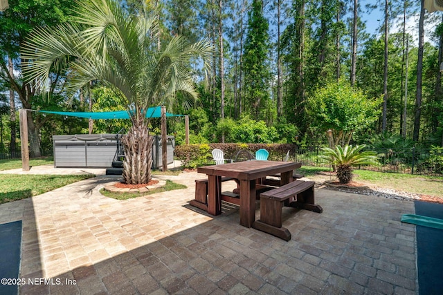 322 Cooper Bay Ct, Saint Augustine, FL 32092 - view of patio / terrace featuring fence, outdoor dining area, and a hot tub