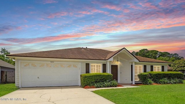 5484 Chambers Way, Jacksonville, FL 32257 - ranch-style home featuring concrete driveway, an attached garage, and a front lawn
