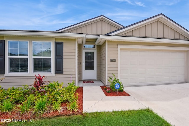 3044 Rustic Deer Way, Green Cove Springs, FL 32043 - single story home featuring concrete driveway, board and batten siding, and a garage
