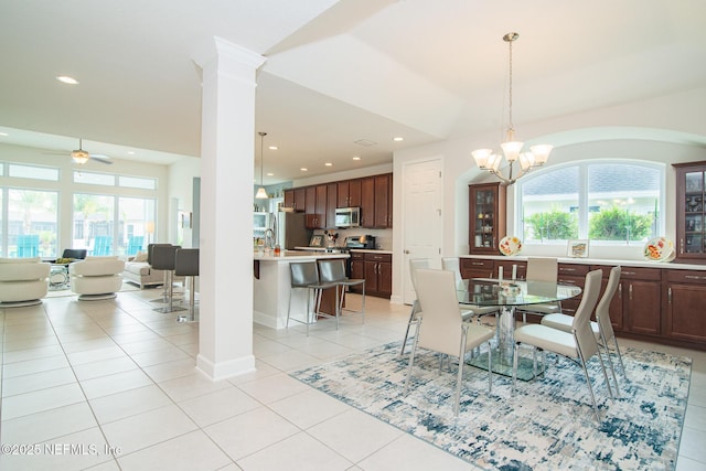 291 Whisper Rock Dr, Ponte Vedra, FL 32081 - dining room with light tile patterned floors, plenty of natural light, ceiling fan, a chandelier, and recessed lighting