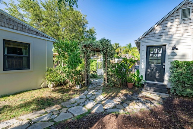 view of yard featuring entry steps