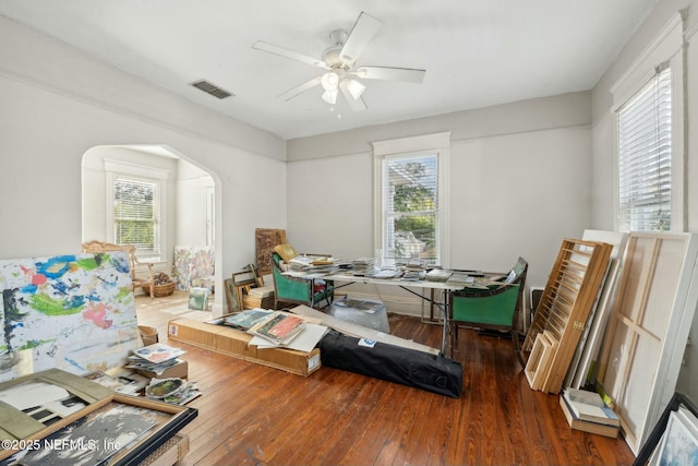 2234 Forbes St, Jacksonville, FL 32204 - office with visible vents, arched walkways, a healthy amount of sunlight, and wood-type flooring