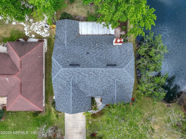 aerial view with a water view