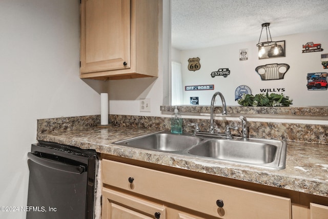 8634 Greatpine Ln W, Jacksonville, FL 32244 - kitchen featuring dishwashing machine, a sink, a textured ceiling, and light brown cabinetry