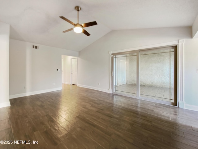 3444 Excalibur Way E, Jacksonville, FL 32223 - unfurnished bedroom with vaulted ceiling, a ceiling fan, wood finished floors, baseboards, and visible vents