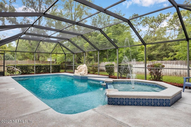 1104 Creekwood Way, Saint Johns, FL 32259 - view of pool with a fenced backyard, glass enclosure, and a pool with connected hot tub