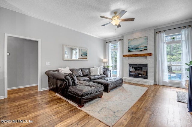 1104 Creekwood Way, Saint Johns, FL 32259 - living area with wood-type flooring, a textured ceiling, plenty of natural light, ceiling fan, and crown molding