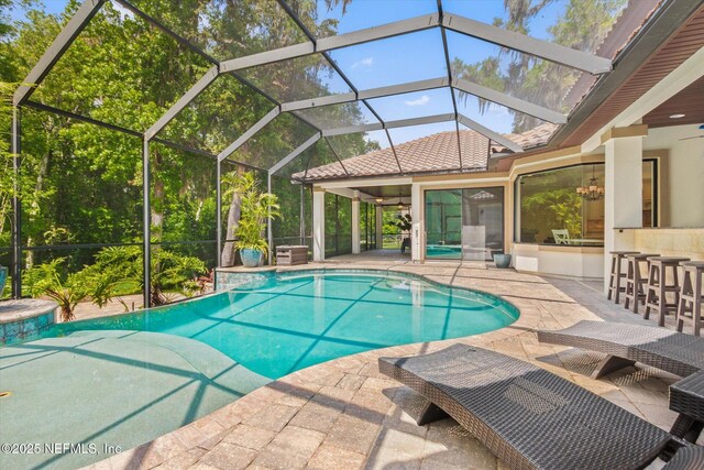 106 Villa Sovana Ct, Saint Johns, FL 32259 - pool featuring glass enclosure, a patio, and outdoor dry bar