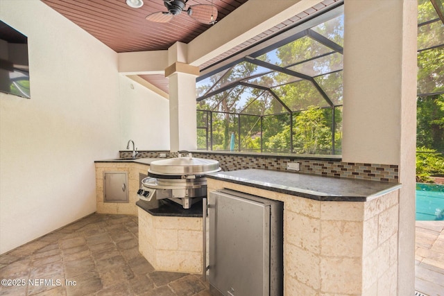 106 Villa Sovana Ct, Saint Johns, FL 32259 - view of patio / terrace featuring a ceiling fan, a swimming pool, a sink, exterior kitchen, and a lanai