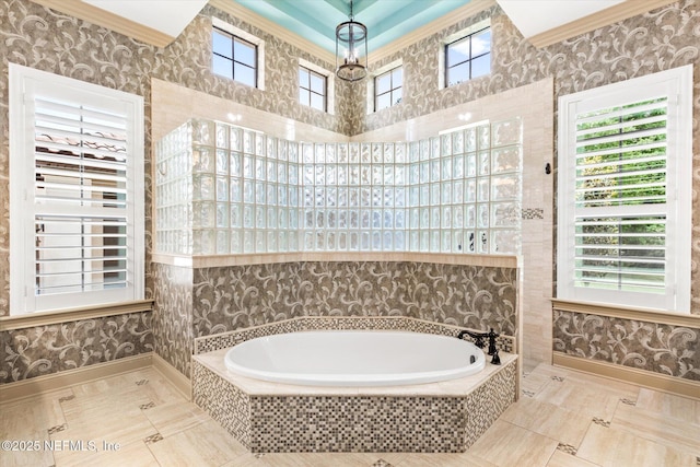 106 Villa Sovana Ct, Saint Johns, FL 32259 - full bathroom featuring tile patterned floors, a walk in shower, and a garden tub