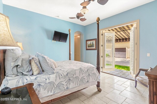 106 Villa Sovana Ct, Saint Johns, FL 32259 - bedroom featuring access to outside, a ceiling fan, and arched walkways