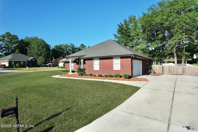 6128 Copper Ridge Cir, Macclenny, FL 32063 - view of front of home with fence, a front yard, brick siding, concrete driveway, and an attached garage