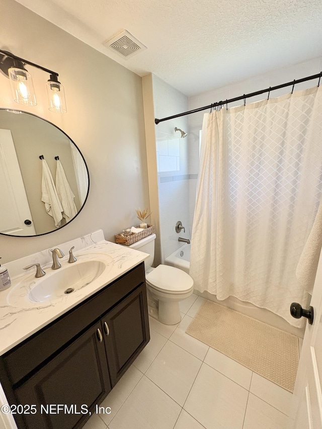 6128 Copper Ridge Cir, Macclenny, FL 32063 - full bathroom with a textured ceiling, visible vents, vanity, toilet, and shower / bathtub combination with curtain