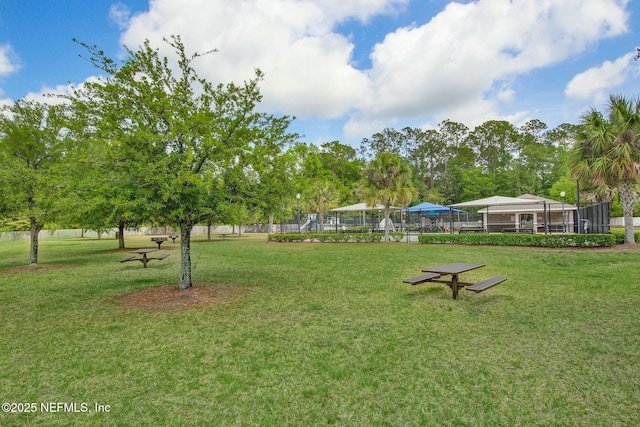 surrounding community featuring fence and a yard