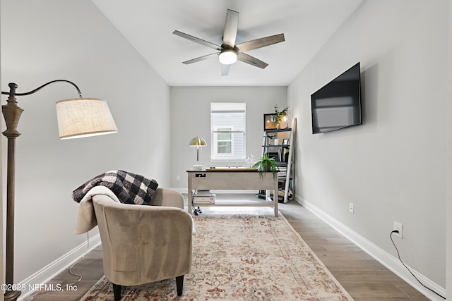 291 Greenway Ln, Saint Augustine, FL 32092 - sitting room with ceiling fan, baseboards, and wood finished floors
