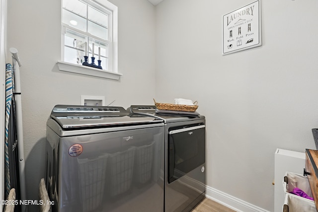 291 Greenway Ln, Saint Augustine, FL 32092 - washroom with independent washer and dryer, laundry area, baseboards, and light wood-style floors