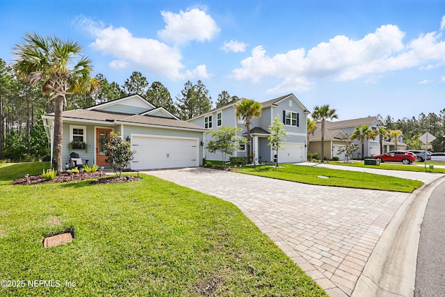 291 Greenway Ln, Saint Augustine, FL 32092 - view of front facade featuring a garage, a front lawn, and decorative driveway