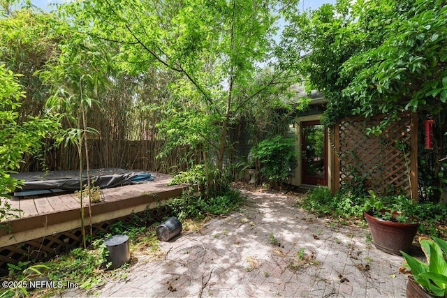 view of yard with a wooden deck