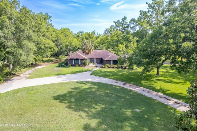 view of front of house with a front yard and driveway