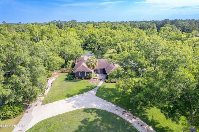 bird's eye view with a view of trees
