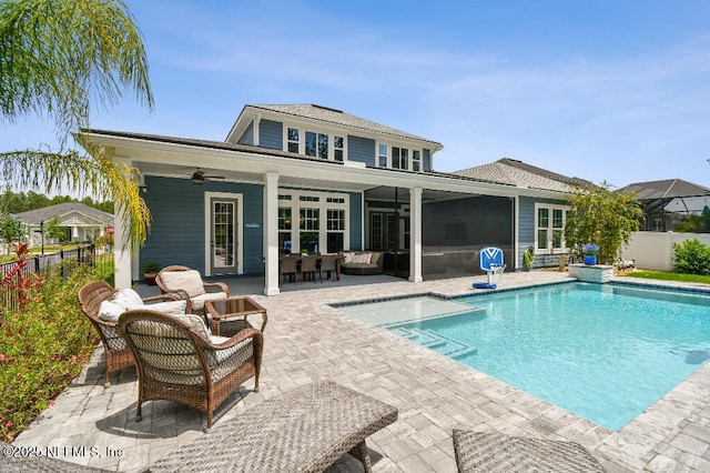 225 Shinnecock Dr, Saint Johns, FL 32259 - rear view of property with a patio area, fence, a ceiling fan, and an outdoor hangout area