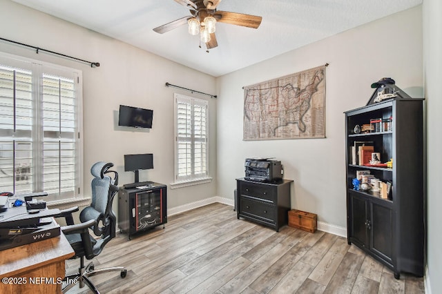 225 Shinnecock Dr, Saint Johns, FL 32259 - office area featuring light wood-type flooring, a ceiling fan, and baseboards