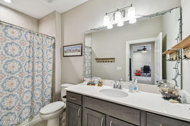 225 Shinnecock Dr, Saint Johns, FL 32259 - full bath featuring ceiling fan, toilet, vanity, and a shower with shower curtain