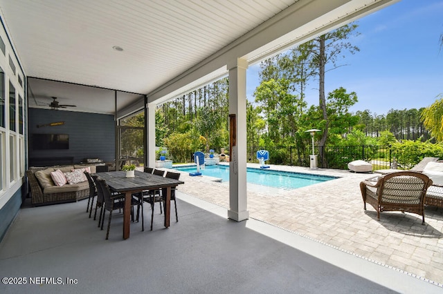 225 Shinnecock Dr, Saint Johns, FL 32259 - view of pool featuring a fenced in pool, an outdoor hangout area, outdoor dining space, a patio area, and ceiling fan