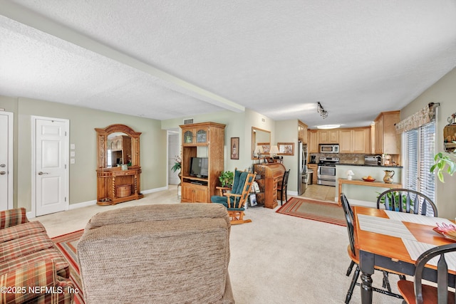 3434 Blanding Blvd Unit 214, Jacksonville, FL 32210 - living room featuring light colored carpet, baseboards, a textured ceiling, and visible vents