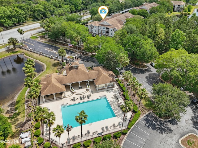 aerial view featuring a water view