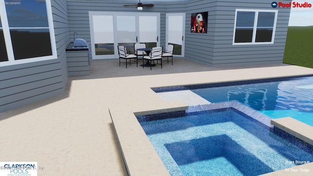 88 Deer Ridge Dr, Ponte Vedra, FL 32081 - view of swimming pool with ceiling fan, a patio area, and a pool with connected hot tub