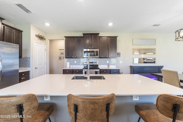 2793 Pointed Leaf Rd, Green Cove Springs, FL 32043 - kitchen featuring stainless steel appliances, visible vents, an island with sink, and tasteful backsplash