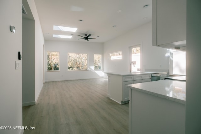 572 Woodlawn Rd, Saint Augustine, FL 32084 - kitchen with a sink, a skylight, open floor plan, light wood-type flooring, and dishwasher