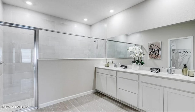 335 Dogleg Run, Saint Johns, FL 32259 - full bath featuring double vanity, tiled shower, recessed lighting, and baseboards