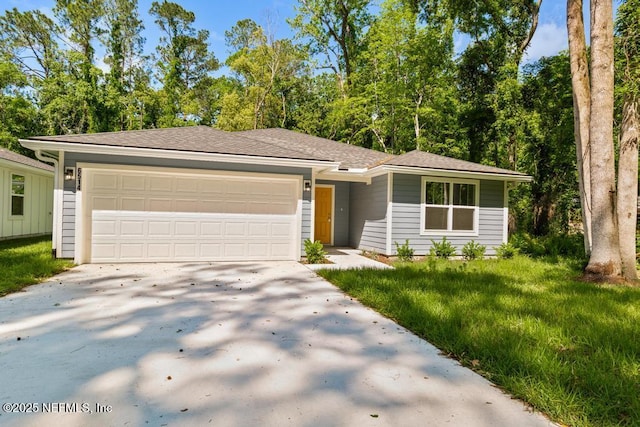 ranch-style house with concrete driveway and a garage